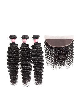Brazilian Deep Waves 14inch (3 bundles + ear to ear Closure)
