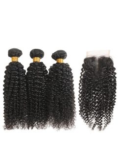 Brazilian Kinky Curly Weave 14inch (3 bundles + 4*4 Closure)