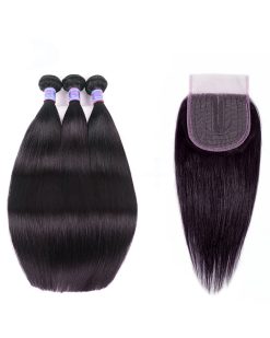 Brazilian  Straight  Hair bundles 8inch Natural Colour (3 bundles +  Closure)