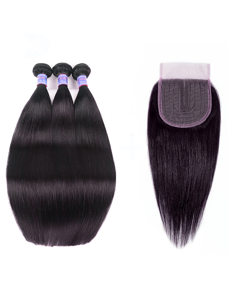 Brazilian Straight Hair bundles 8inch Natural Colour (3 bundles + Closure)  - Trendy Wigs Gallery