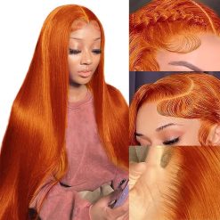 18Inch Ginger Orange Brazilian 13x4 Transparent HD Lace Frontal Wig