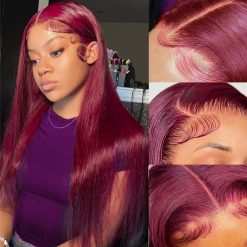 18Inch 99j Burgundy Brazilian 13x4 Transparent HD Lace Frontal Wig