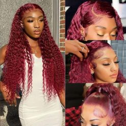 20inch Burgundy Brazilian 13x4 Water Curly Lace Front Wig